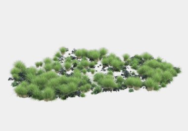 Gri arka planda izole edilmiş çimen adası. 3d görüntüleme - illüstrasyon