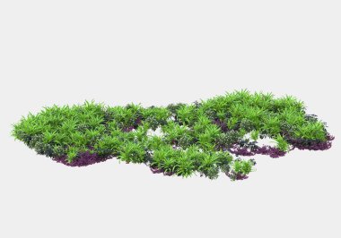 Gri arka planda izole edilmiş çimen adası. 3d görüntüleme - illüstrasyon