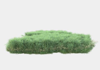 Gri arka planda izole edilmiş çimen adası. 3d görüntüleme - illüstrasyon