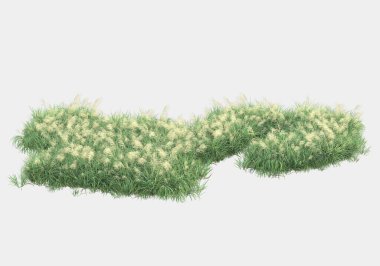 Gri arka planda izole edilmiş çimen adası. 3d görüntüleme - illüstrasyon