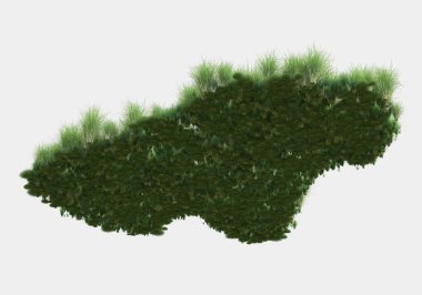 Gri arka planda çiçekli çimen tarlası. 3d görüntüleme - illüstrasyon