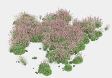 Gri arka planda çiçekli çimen tarlası. 3d görüntüleme - illüstrasyon