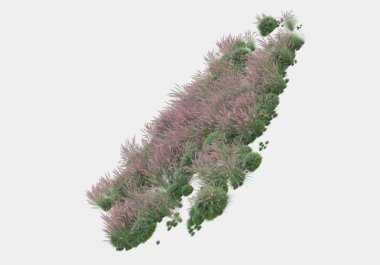 Gri arka planda çiçekli çimen tarlası. 3d görüntüleme - illüstrasyon