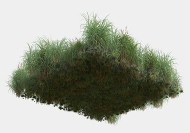 Gri arka planda çiçekli yabani otlar. 3d görüntüleme - illüstrasyon