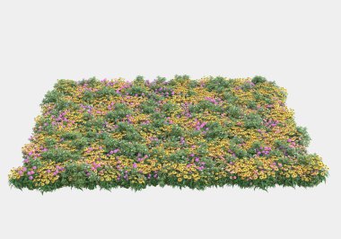 Gri arka planda yalnız kalmış çiçekli yabani çalılar. 3d görüntüleme - illüstrasyon