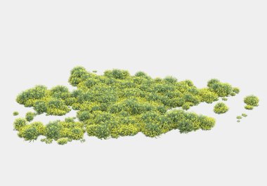 Gri arka planda yalnız kalmış çiçekli yabani çalılar. 3d görüntüleme - illüstrasyon