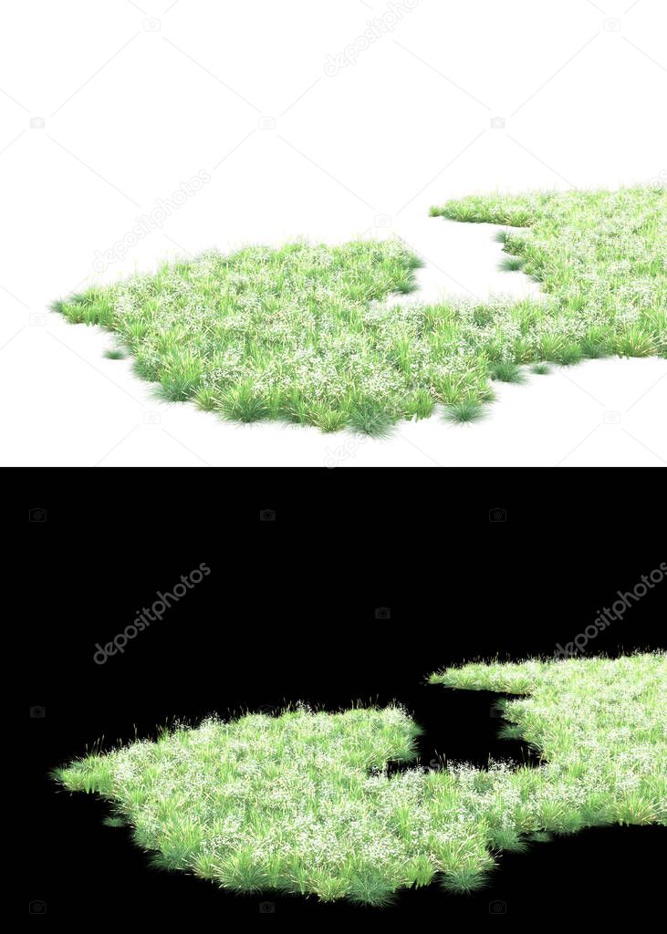 Pach of grass isolated on background with mask. 3d rendering - illustration