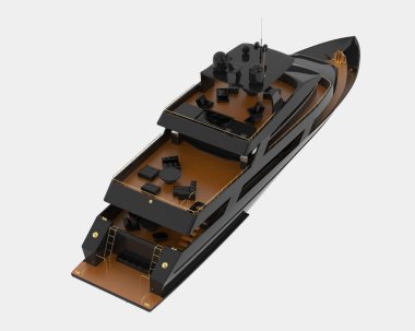 Arka planda izole edilmiş lüks süper yat. 3d görüntüleme - illüstrasyon