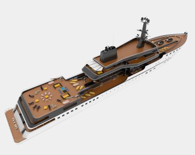 Mega yat arka planda izole edildi. 3d görüntüleme - illüstrasyon