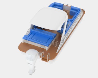 Arka planda küçük bir tekne var. 3d görüntüleme - illüstrasyon