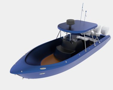 Arka planda izole edilmiş bir balıkçı teknesi. 3d görüntüleme - illüstrasyon