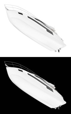 Lüks yat afişler için siyah ve beyaz arka planda izole edilmiş. 3d görüntüleme - illüstrasyon