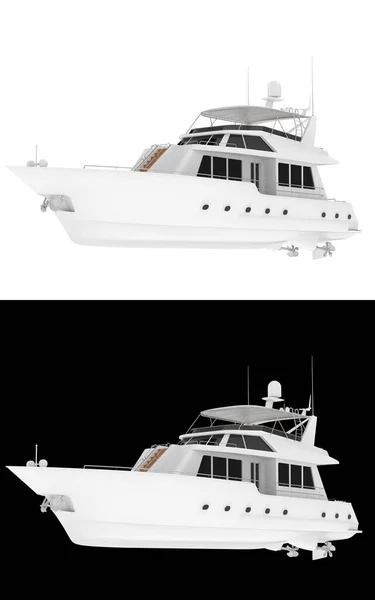 Mega Yacht Isolated White Black Background Banners Rendering Illustration — Stock Photo, Image