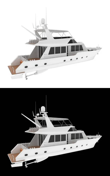 Mega Yacht Isolated White Black Background Banners Rendering Illustration — Stock Photo, Image