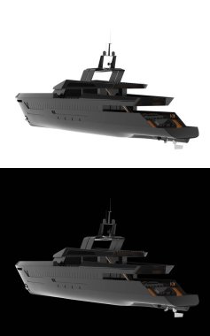 Mega yat afişler için siyah ve beyaz arka planda izole edilmiş. 3d görüntüleme - illüstrasyon