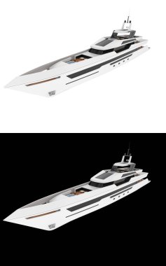 Mega yat afişler için siyah ve beyaz arka planda izole edilmiş. 3d görüntüleme - illüstrasyon