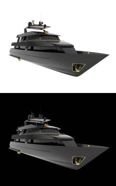 Lüks süper yat afişler için siyah ve beyaz arka planda izole edilmiş. 3d görüntüleme - illüstrasyon