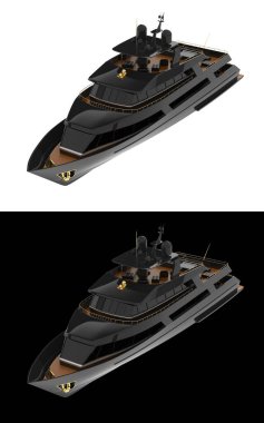 Lüks süper yat afişler için siyah ve beyaz arka planda izole edilmiş. 3d görüntüleme - illüstrasyon