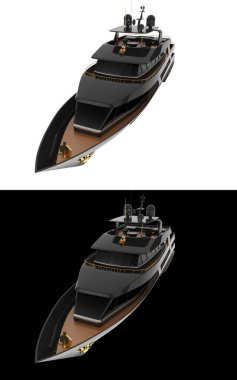 Lüks süper yat afişler için siyah ve beyaz arka planda izole edilmiş. 3d görüntüleme - illüstrasyon