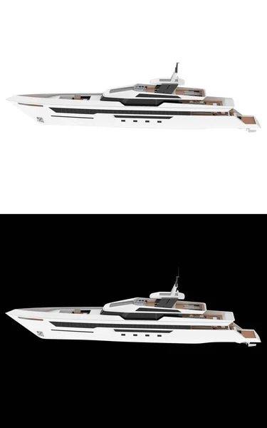 Mega Yacht Isolato Sfondo Bianco Nero Banner Rendering Illustrazione — Foto Stock