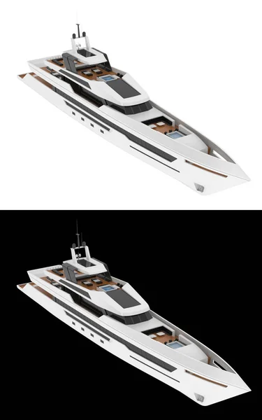 梅加游艇隔离在白色和黑色背景的横幅 3D渲染 — 图库照片