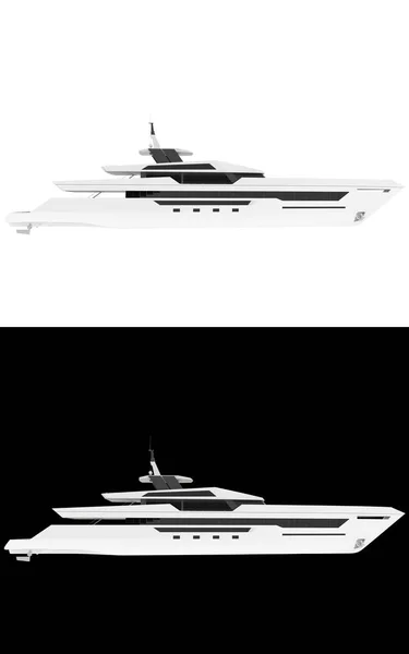 Mega Yacht Isolated White Black Background Banners Rendering Illustration — Stock Photo, Image