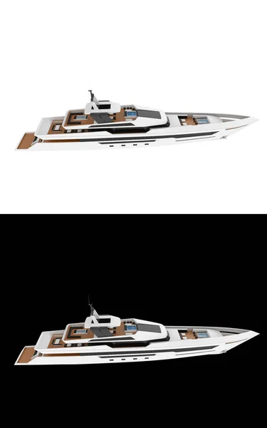 Mega Yacht Isolated White Black Background Banners Rendering Illustration — Stock Photo, Image