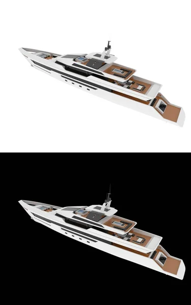 バナーのための白と黒の背景に隔離されたメガヨット 3Dレンダリング イラスト — ストック写真