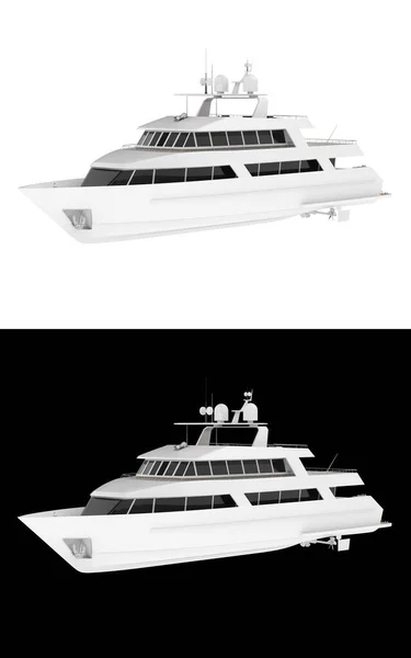 Luxury Super Yacht Isolated White Black Background Banners Rendering Illustration — Stock Photo, Image