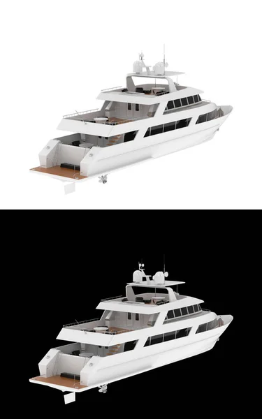 Super Yacht Lusso Isolato Sfondo Bianco Nero Banner Rendering Illustrazione — Foto Stock