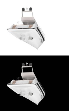 Lüks yat afişler için siyah ve beyaz arka planda izole edilmiş. 3d görüntüleme - illüstrasyon