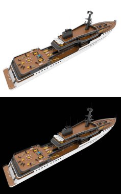 Mega yat afişler için siyah ve beyaz arka planda izole edilmiş. 3d görüntüleme - illüstrasyon