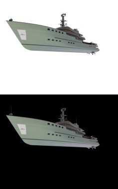 Mega yat afişler için siyah ve beyaz arka planda izole edilmiş. 3d görüntüleme - illüstrasyon