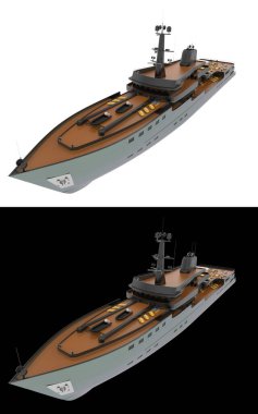 Mega yat afişler için siyah ve beyaz arka planda izole edilmiş. 3d görüntüleme - illüstrasyon