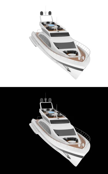バナーのための白と黒の背景に隔離された豪華なヨット 3Dレンダリング イラスト — ストック写真