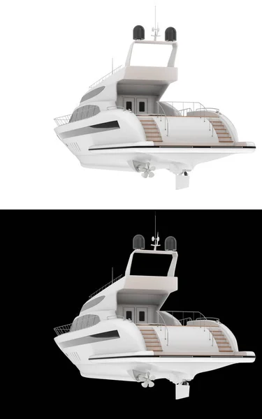 豪华游艇隔离在白色和黑色背景的横幅 3D渲染 — 图库照片
