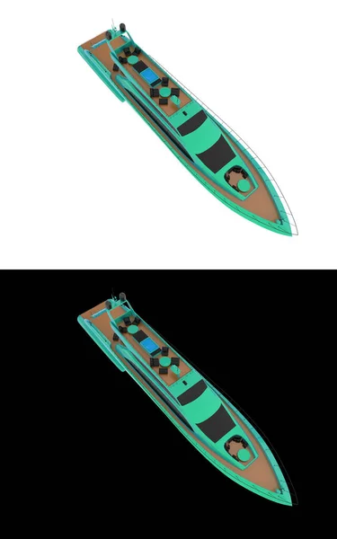バナーのための白と黒の背景に隔離された豪華なヨット 3Dレンダリング イラスト — ストック写真