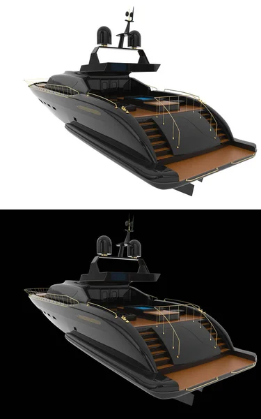 快速超级游艇隔离在白色和黑色背景的横幅 3D渲染 — 图库照片