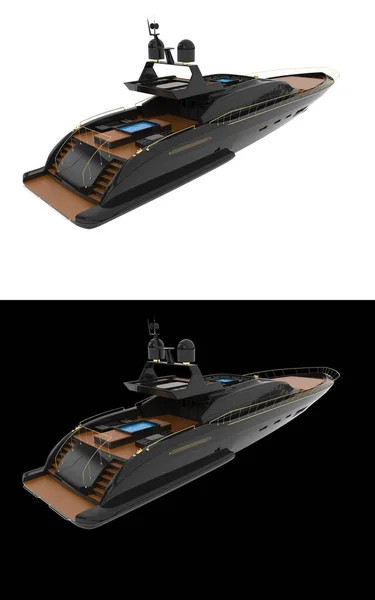 快速超级游艇隔离在白色和黑色背景的横幅 3D渲染 — 图库照片