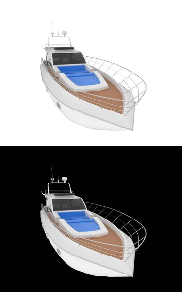 Люксовая Яхта Изолирована Белом Черном Фоне Туристов Рендеринг Иллюстрация — стоковое фото