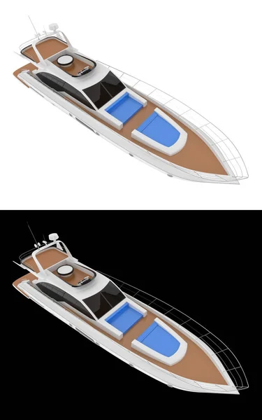 Luxury Yacht Isolated White Black Background Banners Rendering Illustration — Stock Photo, Image