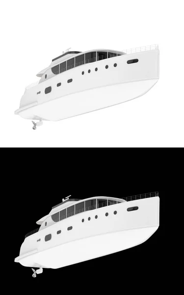 超级游艇隔离在白色和黑色背景的横幅 3D渲染 — 图库照片