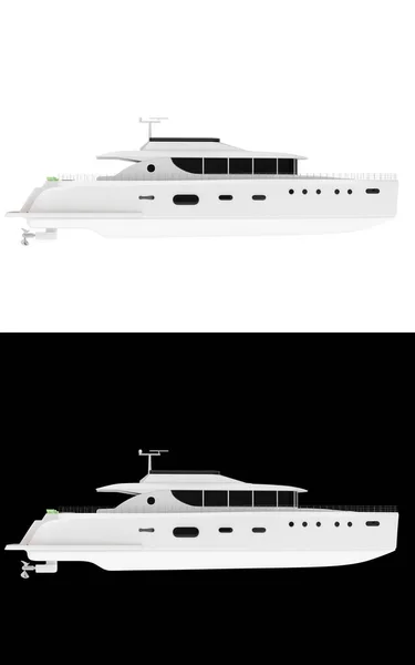 超级游艇隔离在白色和黑色背景的横幅 3D渲染 — 图库照片