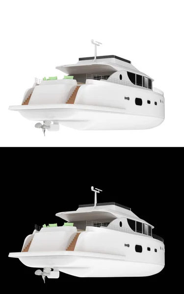 Super Yacht Isolato Sfondo Bianco Nero Banner Rendering Illustrazione — Foto Stock