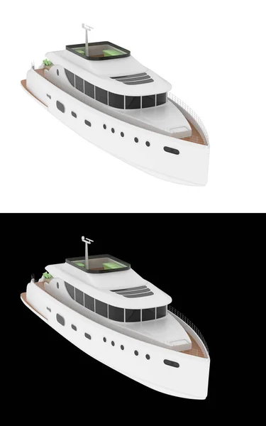 超级游艇隔离在白色和黑色背景的横幅 3D渲染 — 图库照片