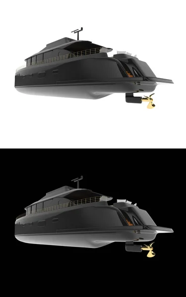 Super Yacht Isolato Sfondo Bianco Nero Banner Rendering Illustrazione — Foto Stock