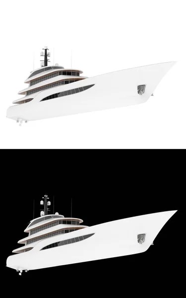 Mega Yacht Isolerad Vit Och Svart Bakgrund För Banderoller Återgivning — Stockfoto