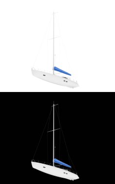 Yelkenli sancak için siyah ve beyaz arka planda izole edildi. 3d görüntüleme - illüstrasyon