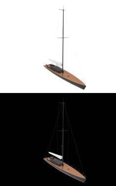 Yelkenli sancak için siyah ve beyaz arka planda izole edildi. 3d görüntüleme - illüstrasyon