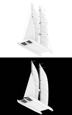 Yelkenli sancak için siyah ve beyaz arka planda izole edildi. 3d görüntüleme - illüstrasyon